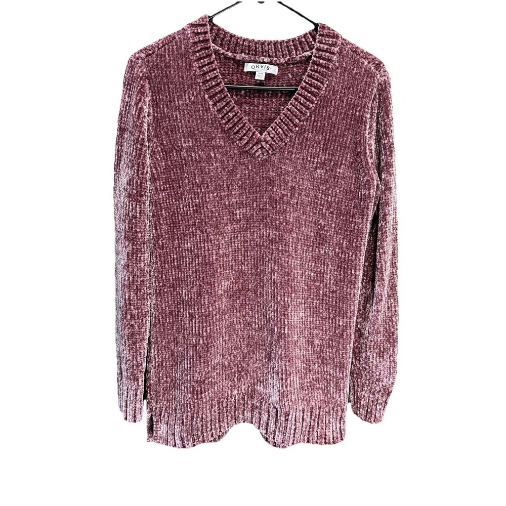 Women’s Orvis Pink Dusty Rose Chenille Pullover Sweater V-Neck Size M